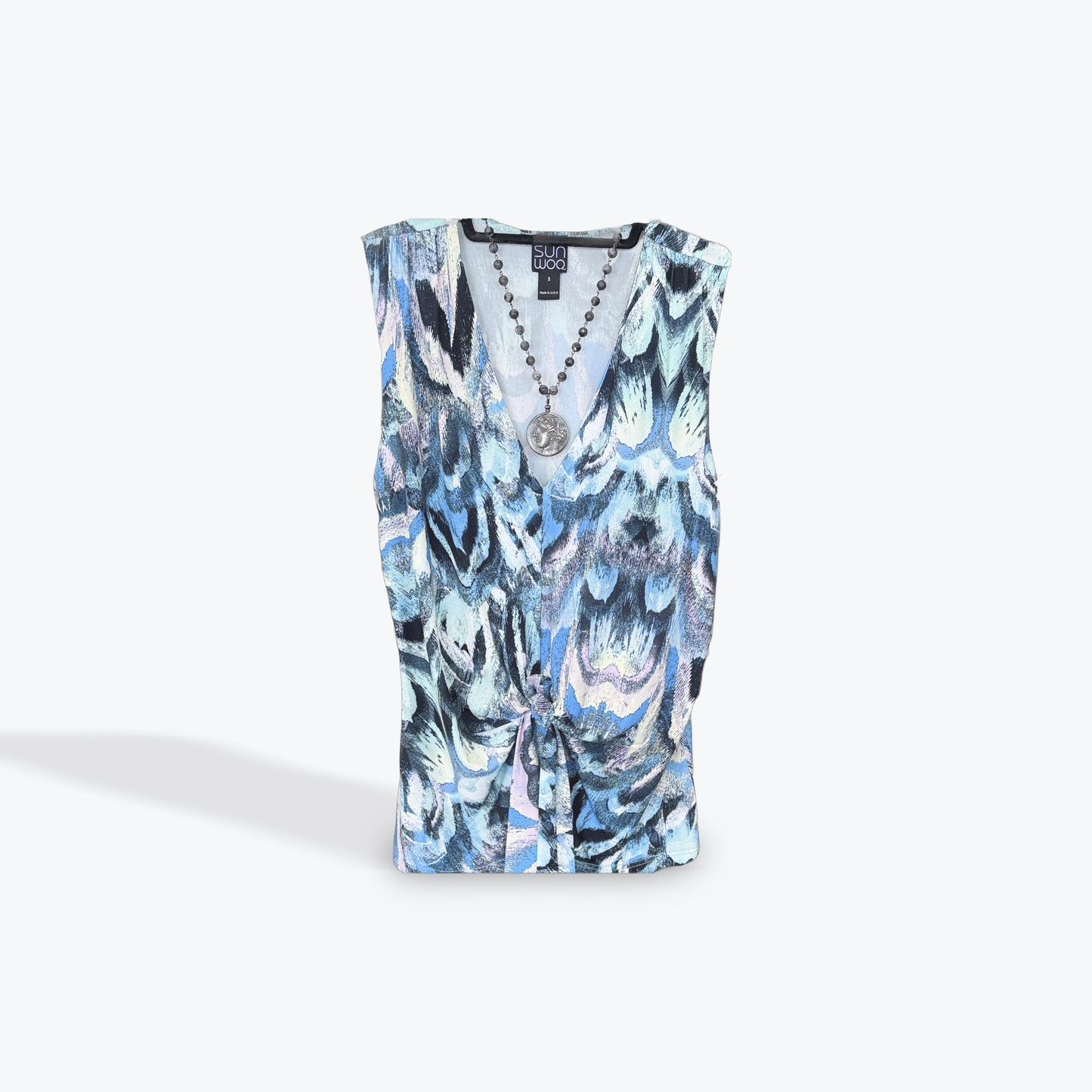 Clara Sunwoo Multi Print V-Neck Sleeveless Top