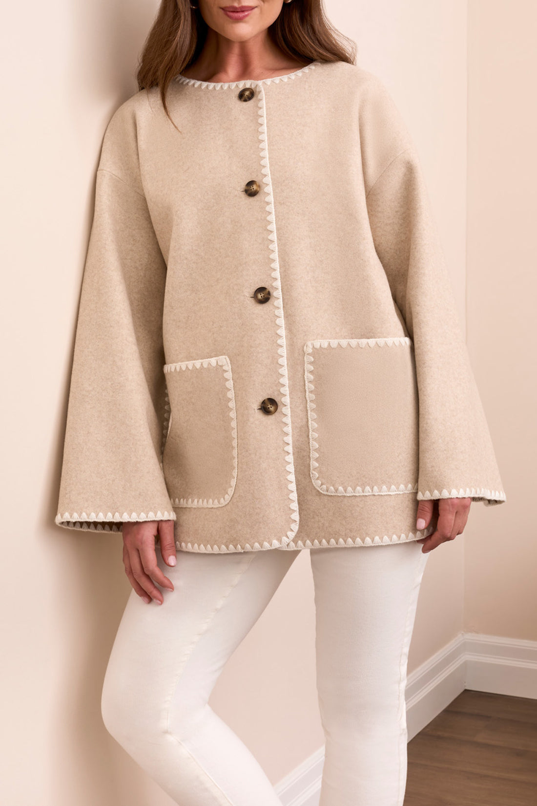 Ice Latte Coat With Detachable Scarf