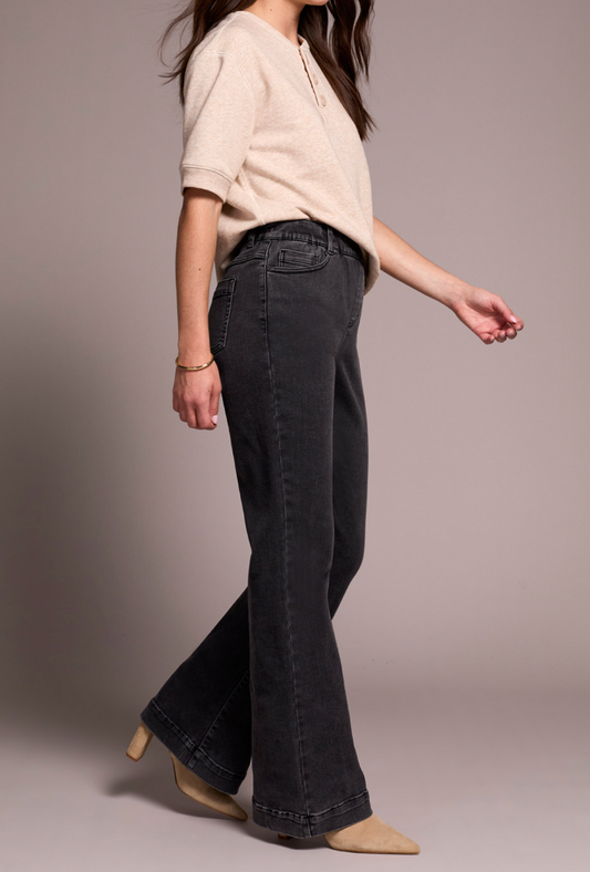 Tribal Charcoal Audrey Pull On Flare Jean