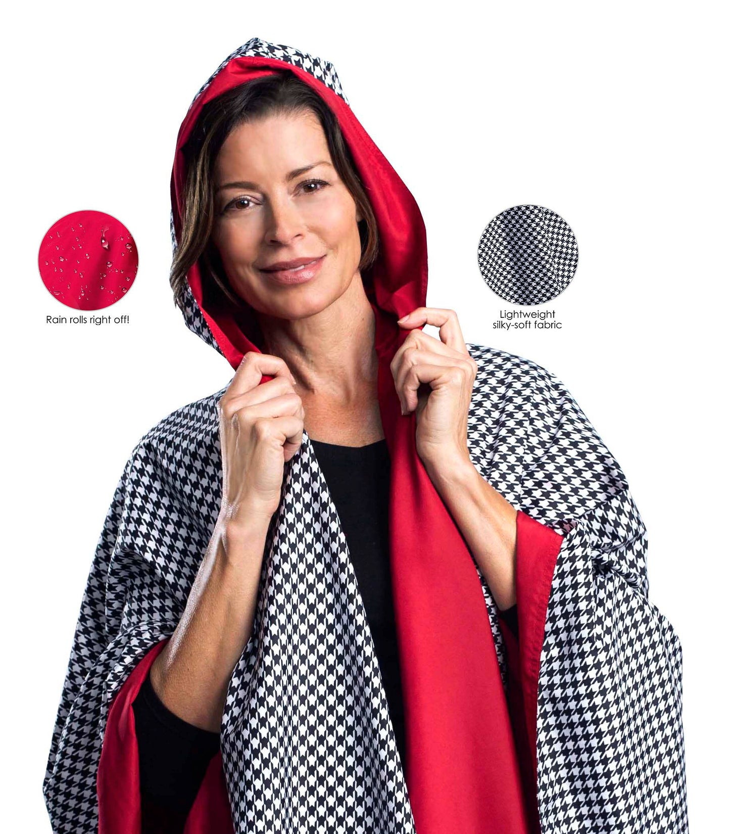 Crimson & Black / White Houndstooth Travel Rain Cape