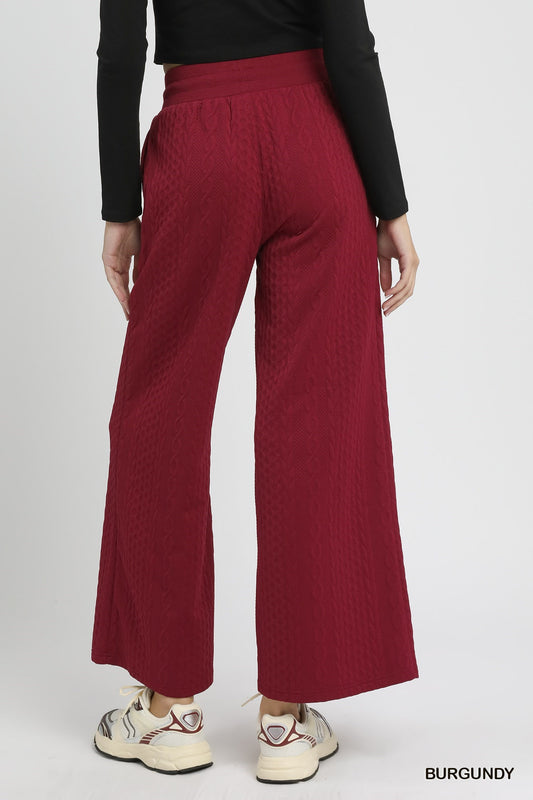 Cable Knit Textured Wide Leg Pants