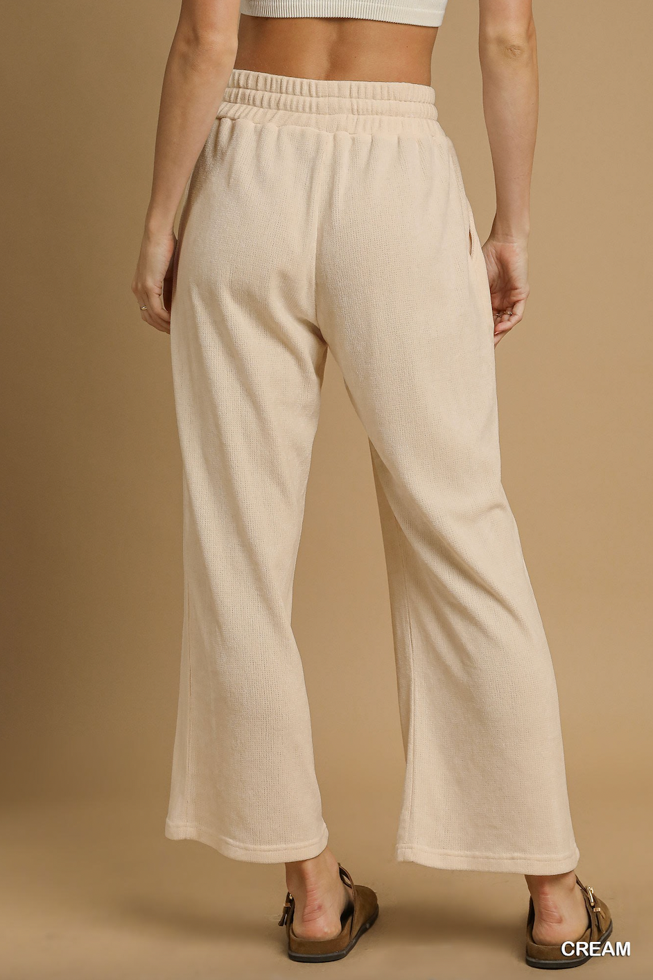 Cream Wide Leg Drawstring Pants