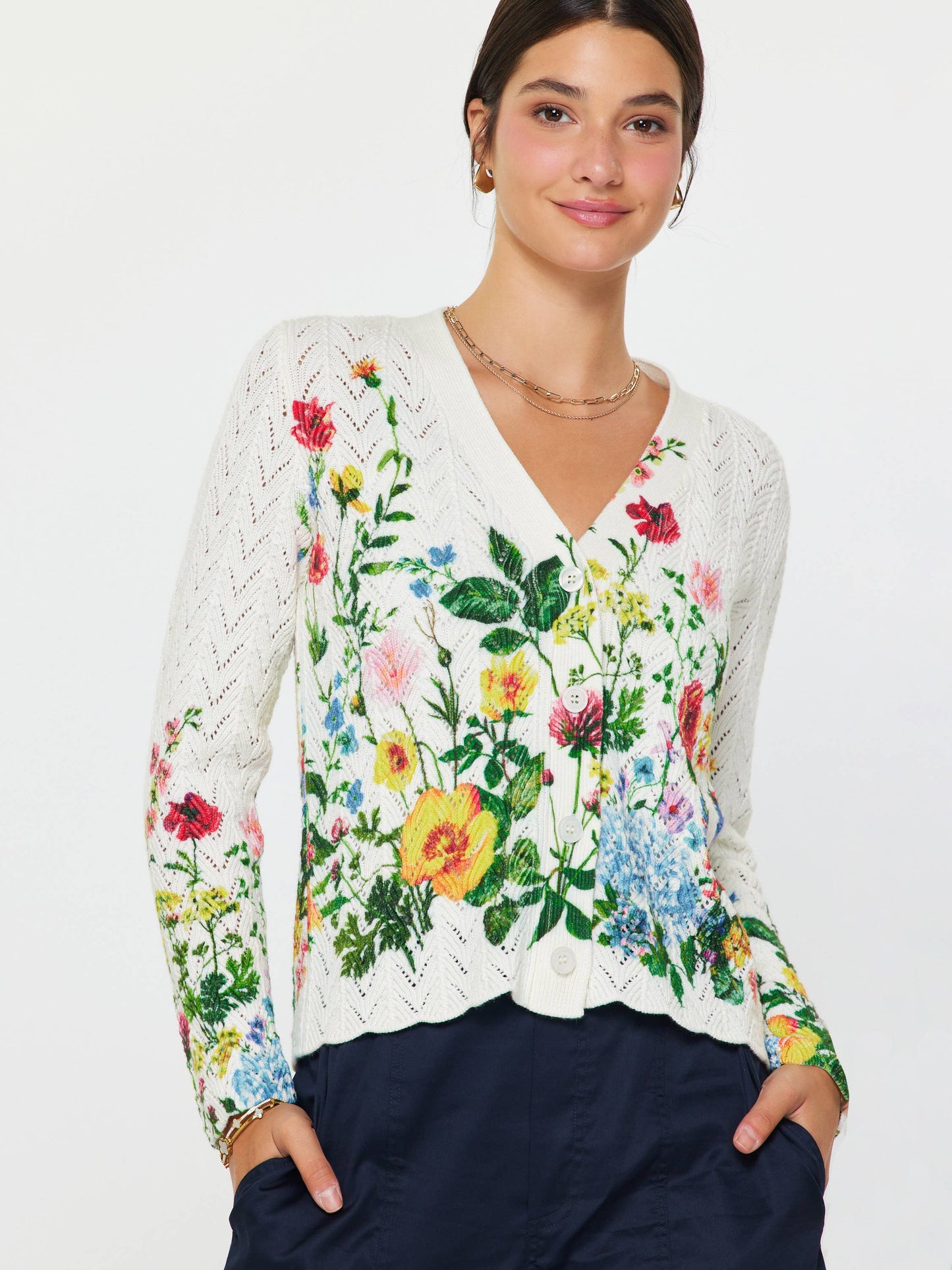 Floral Print Scalloped Cardigan