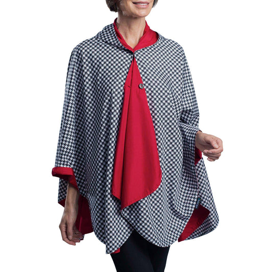 Crimson & Black / White Houndstooth Travel Rain Cape