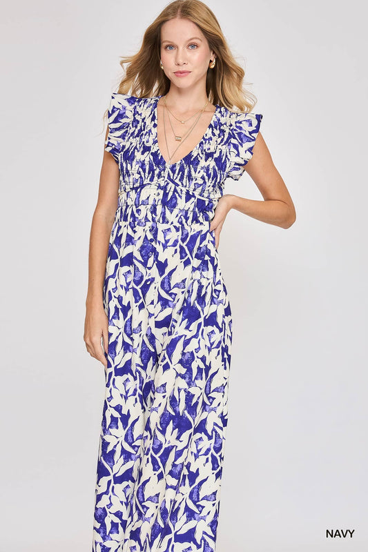 Umgee Floral Blue Pantsuit