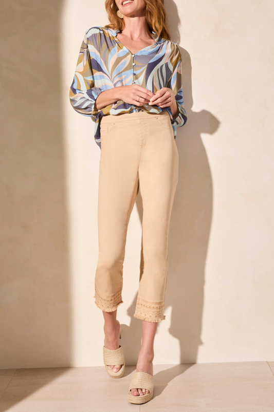 Tribal Audrey Pull On Straight Crop Jeans W/ Embroidery