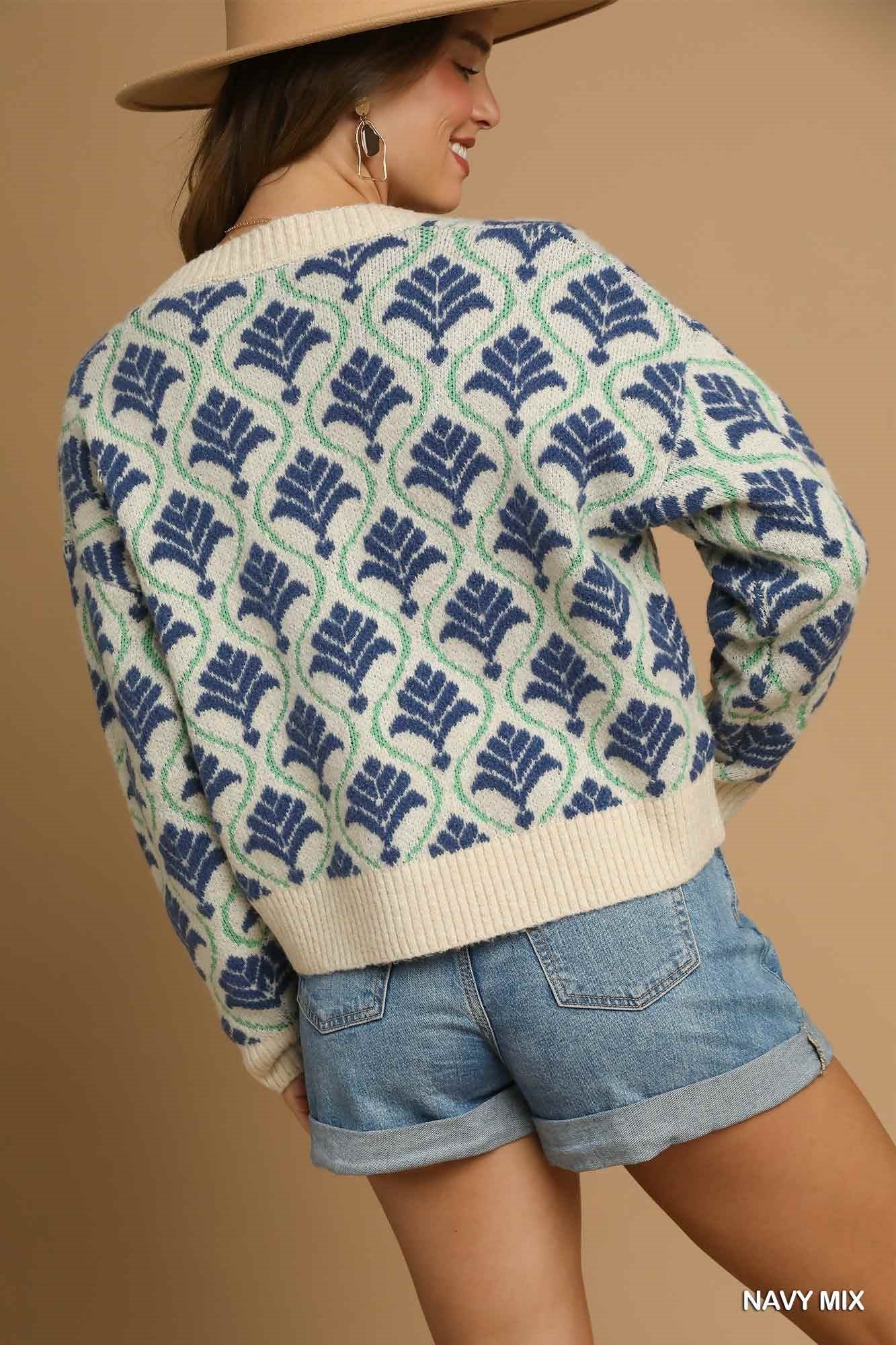 Umgee Jacquard Mix Button-Front Knit Cardigan