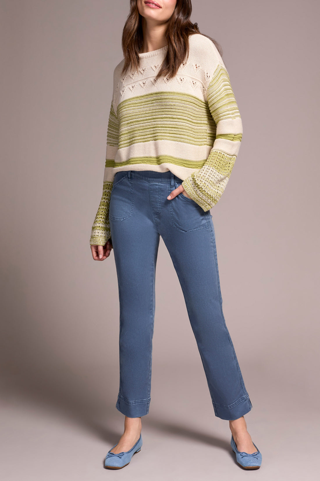 Slate Blue Pull on Ankle Pant