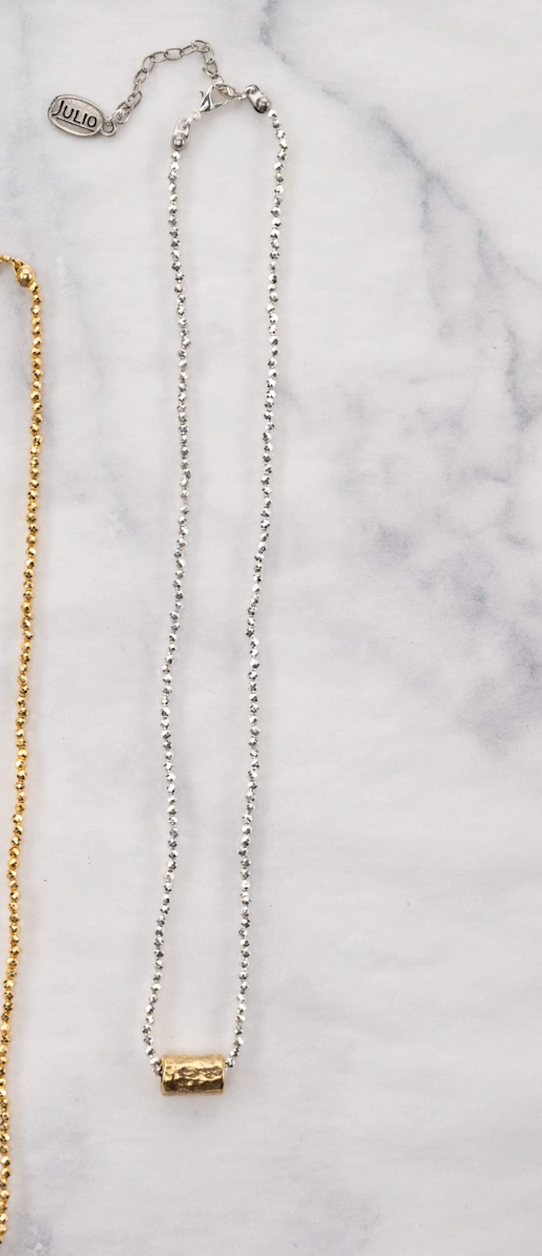 Juven Hammered Tube Bead On Faceted Pyrite Necklace