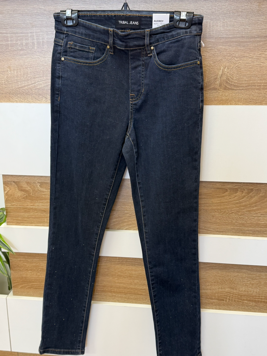 Audrey Pull On Slim Ankle Jeans With Glitter Gold Rinse by Silk Road Connection