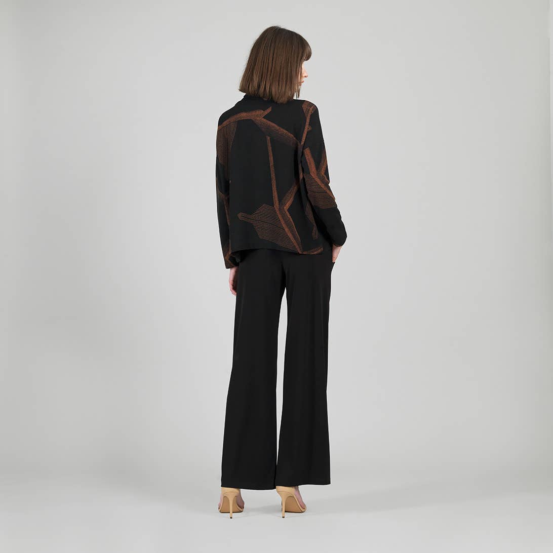 Tipped Hem Sweater Top Linear Geo