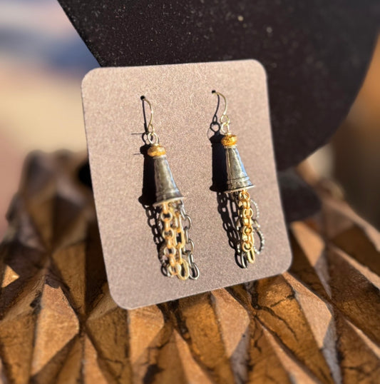 Silver Cone Earring w/ Multi Chain (LJ54)