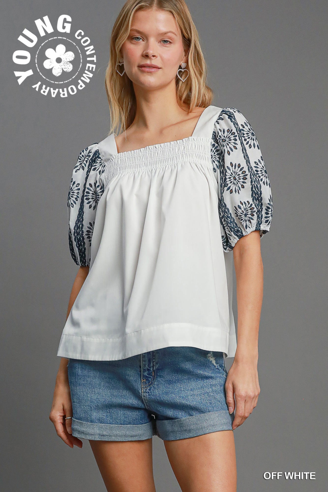 Umgee Off White Puffy Sleeve Top