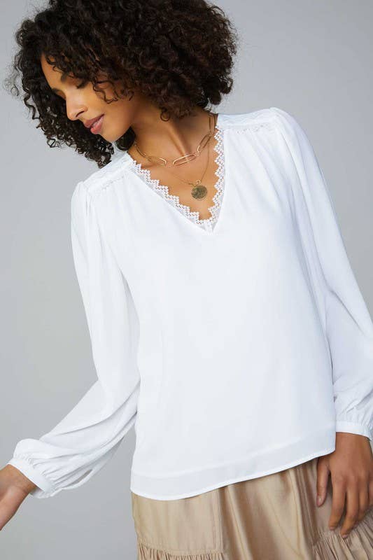 V-neck Lace Trim Blouse