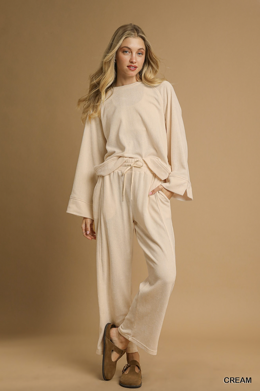 Cream Wide Leg Drawstring Pants