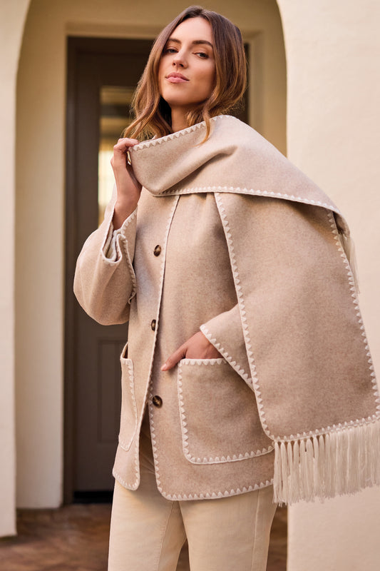 Ice Latte Coat With Detachable Scarf