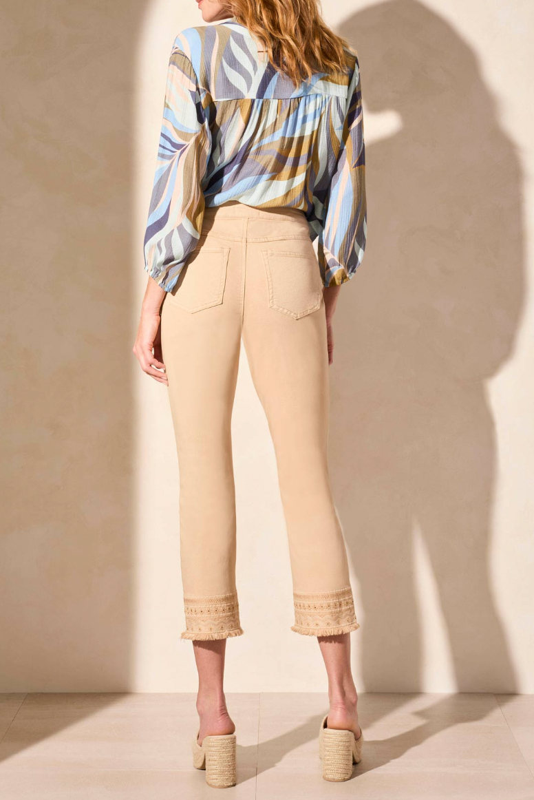 Tribal Audrey Pull On Straight Crop Jeans W/ Embroidery