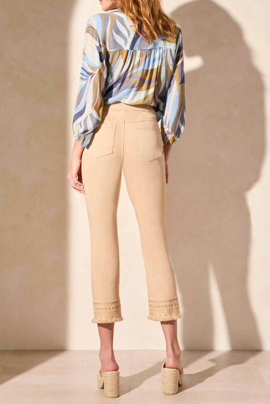 Tribal Audrey Pull On Straight Crop Jeans W/ Embroidery