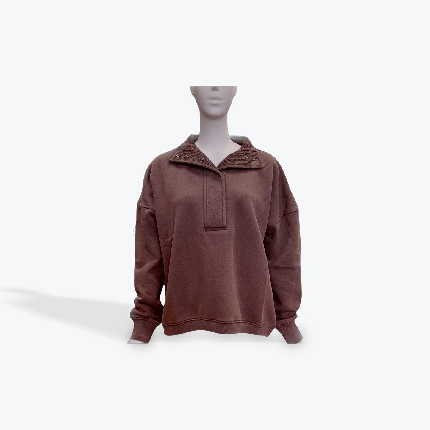 Brown Mineral Wash Half-Snap Pullover Sweatshirt