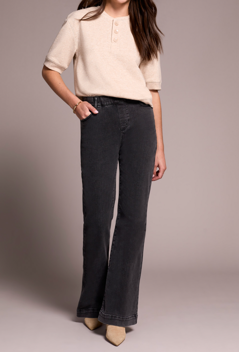 Tribal Charcoal Audrey Pull On Flare Jean
