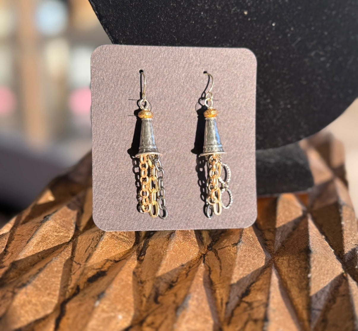 Silver Cone Earring w/ Multi Chain (LJ54)