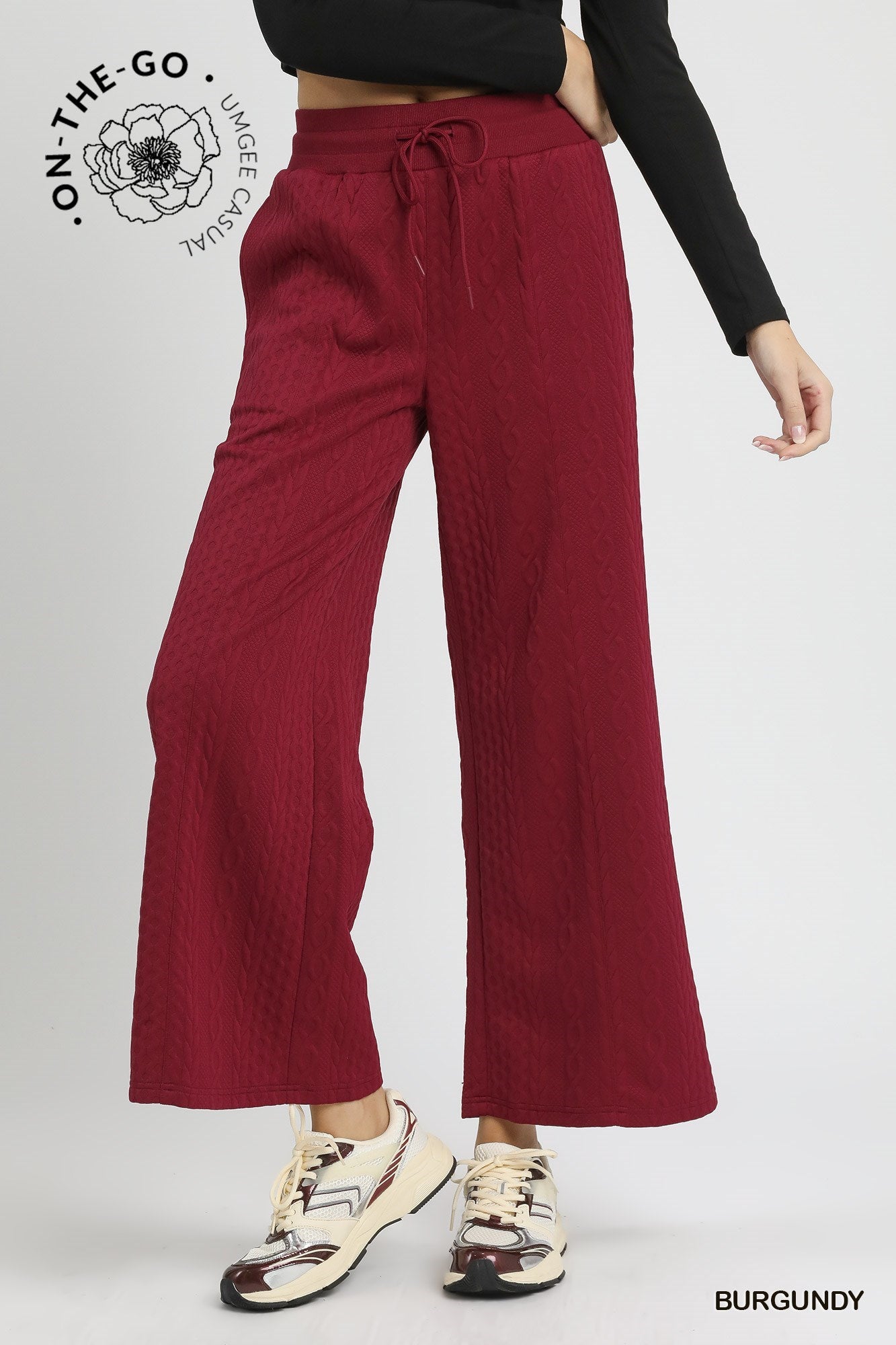 Cable Knit Textured Wide Leg Pants