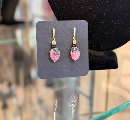 Russian Rhodonite on Gold Post (LJ581)