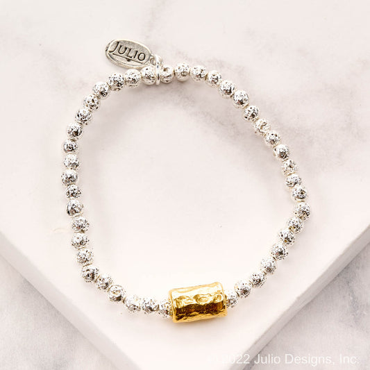 Bago Lava Nugget Bracelet with Hammered Barrel Bead Accent