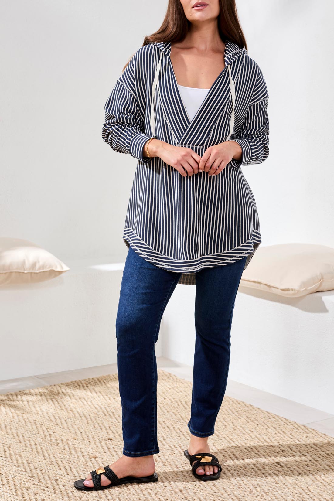 Navy/Cream Hooded Top