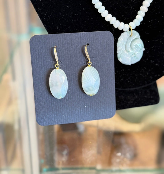Banded Jade Earrings On Gold Cryst Wires (LJ593)