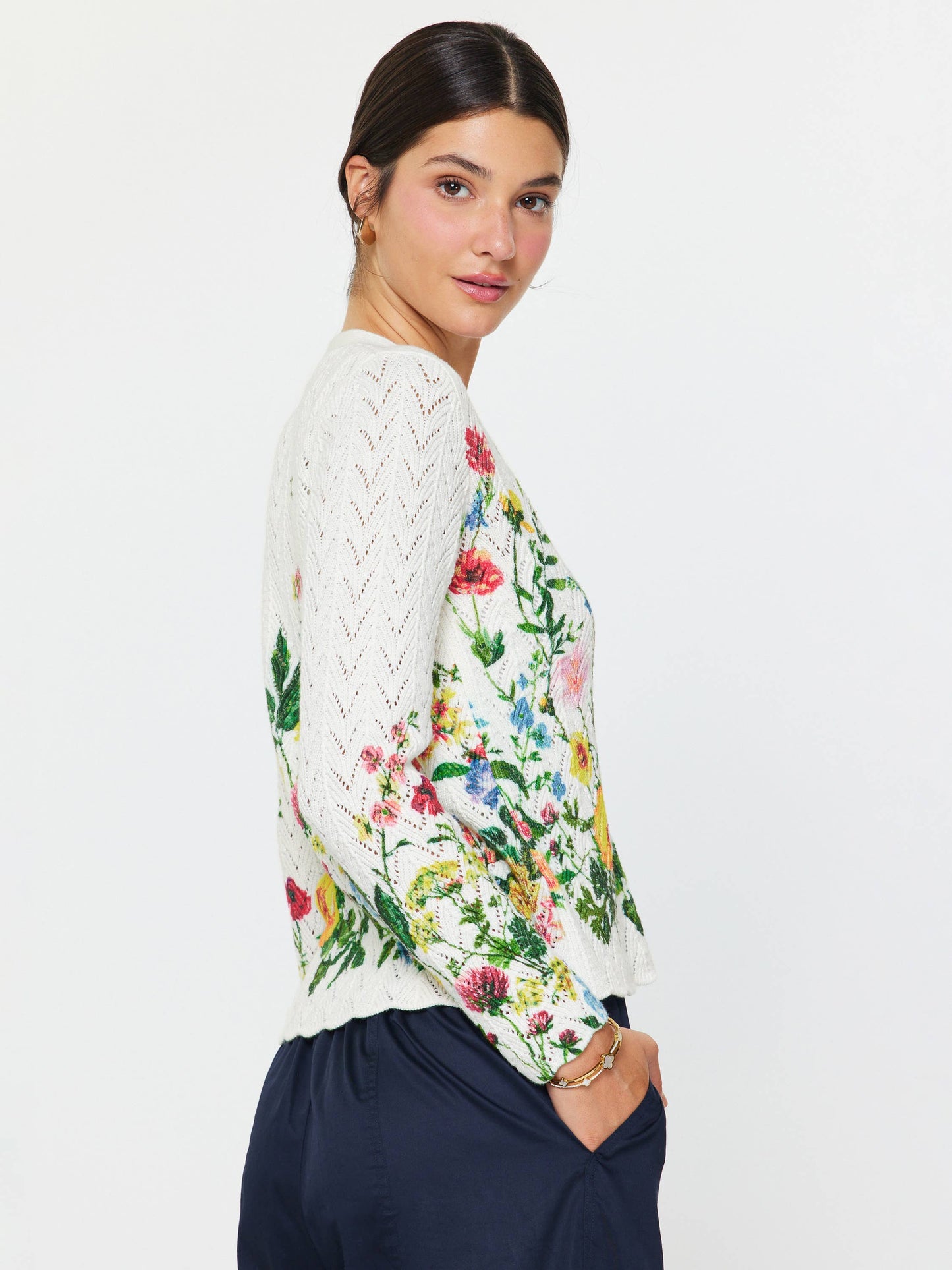 Floral Print Scalloped Cardigan