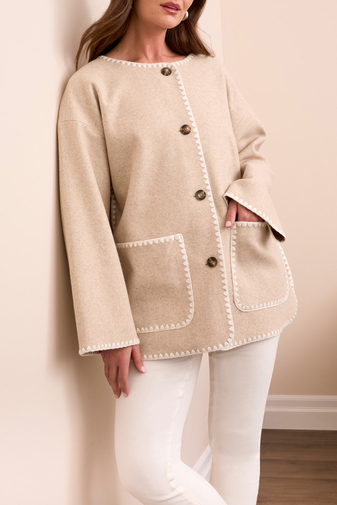 Ice Latte Coat With Detachable Scarf
