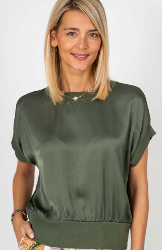 Ribbed Knit Trimmed Blouse
