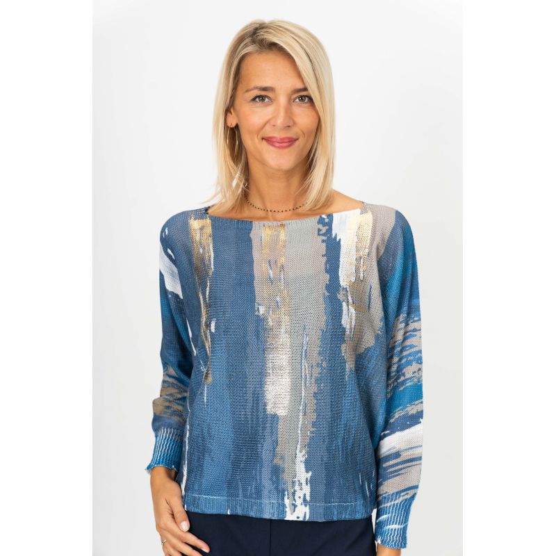 Gold & Blue Detailed Batwing Sweater