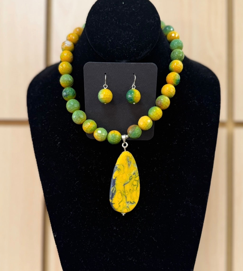 Yellow & Green Jade Earrings (LJ595)