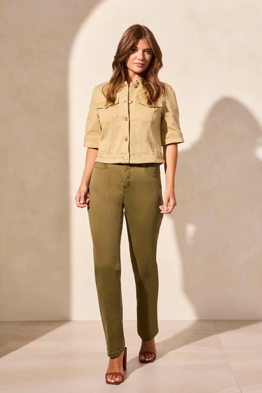 Tribal Elbow Sleeve Nude Olive Denim Jacket