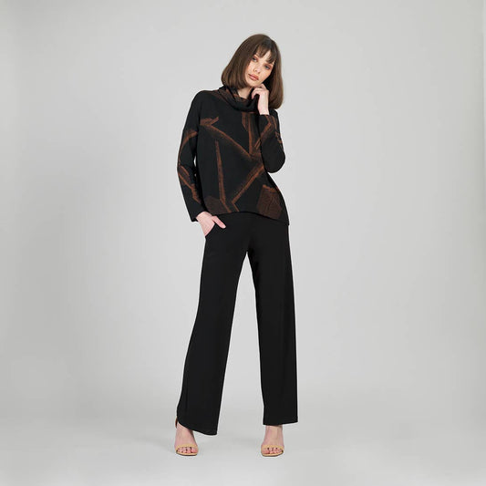 Tipped Hem Sweater Top Linear Geo