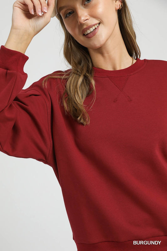 Umgee Burgundy Fleece Pull Over Top