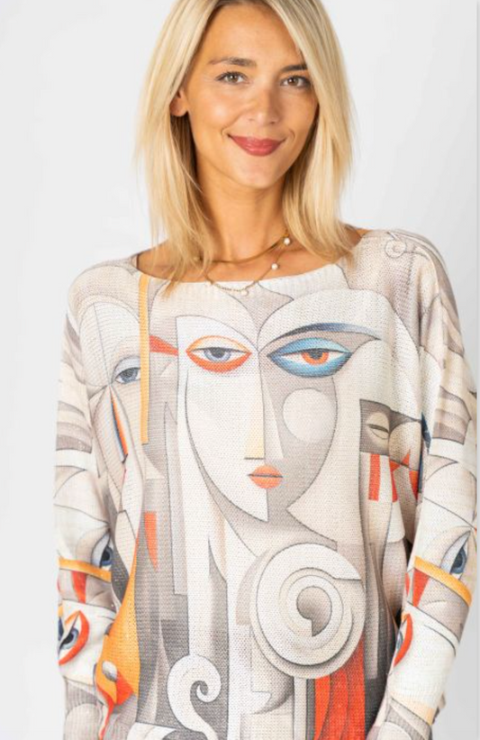 "Pic" Printed Batwing Sweater