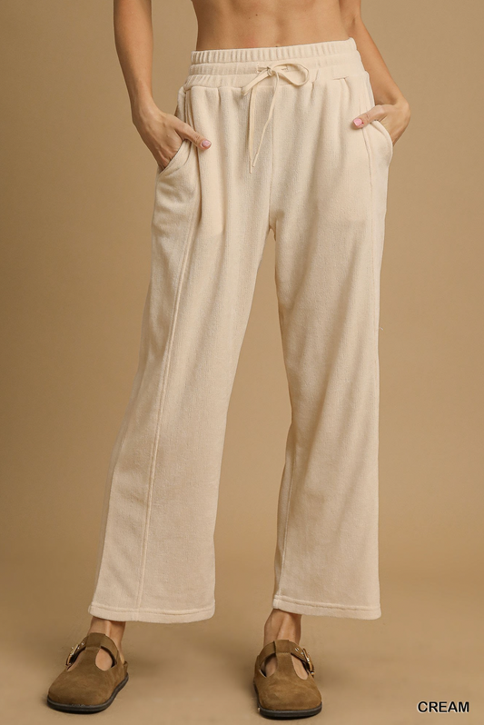 Cream Wide Leg Drawstring Pants